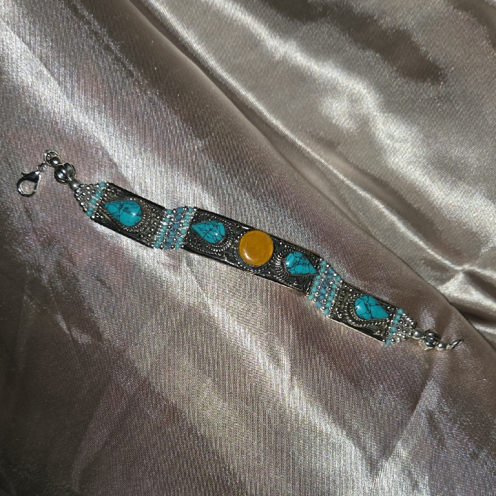 Turquoise and Amber Bracelet